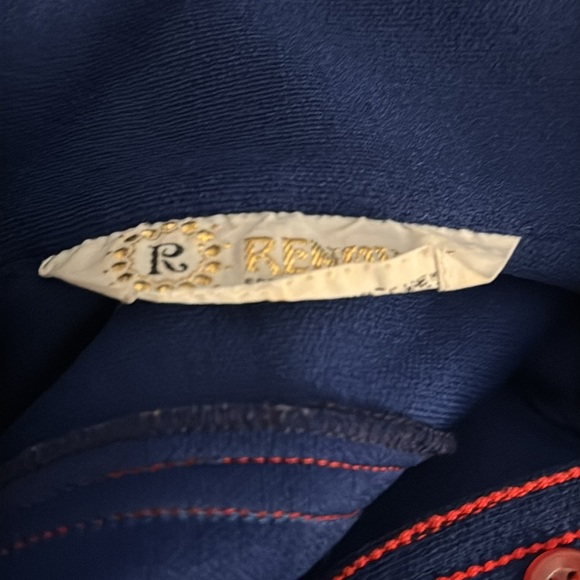 VINTAGE RENOWN Blue Red Midi Dress Belt Size S M 70’s 60’s Sleeveless Party Work - Picture 6 of 7